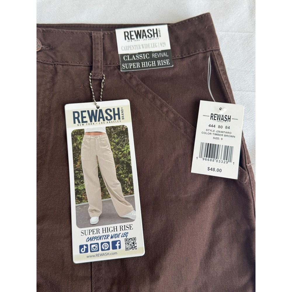 Rewash Super High Rise Carpenter Wide Leg Pants Timber Brown Size 9 10 straight - Picture 3 of 6